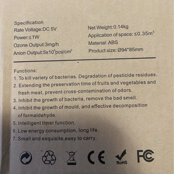 Rechargeable Mini Air Purifier White Compact Design USB Charging‎ Port - Picture 3 of 6